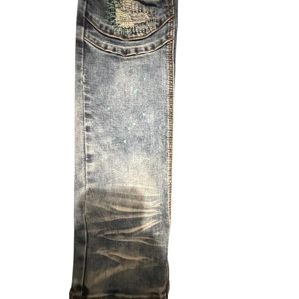 Switch Remarkable Men's Slim Taper Fit Biker Distressed Blue Denim Jeans 36x32